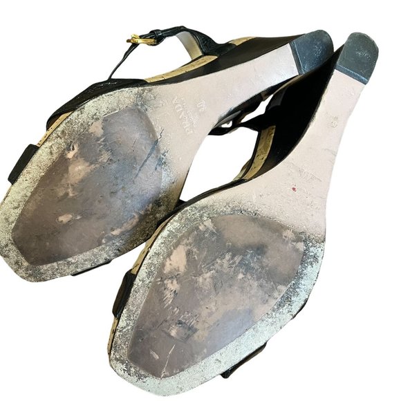 Prada Black and Cork Wedge Sandals Size 40 - Picture 7 of 9